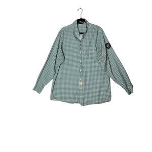 Bocomal size Xl-long shirt button down blue/green plaid flame resistant workwear